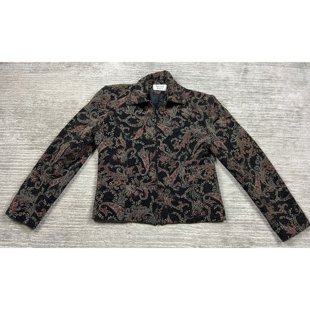 Giancarlo Ferrari Jacket Womens 8 Black Multi Paisley Lurex Tapestry Full Zip